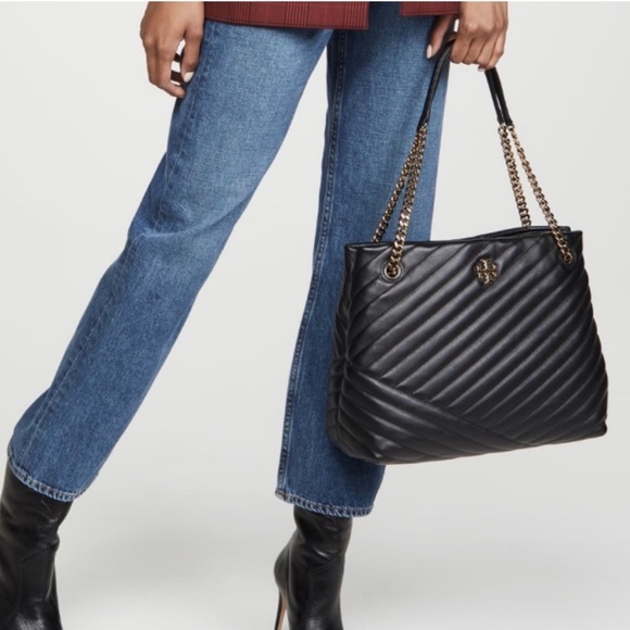 Tory Burch Handbags - Tory Burch Kira Chevron Tote Bag in Black Quilted Lambskin